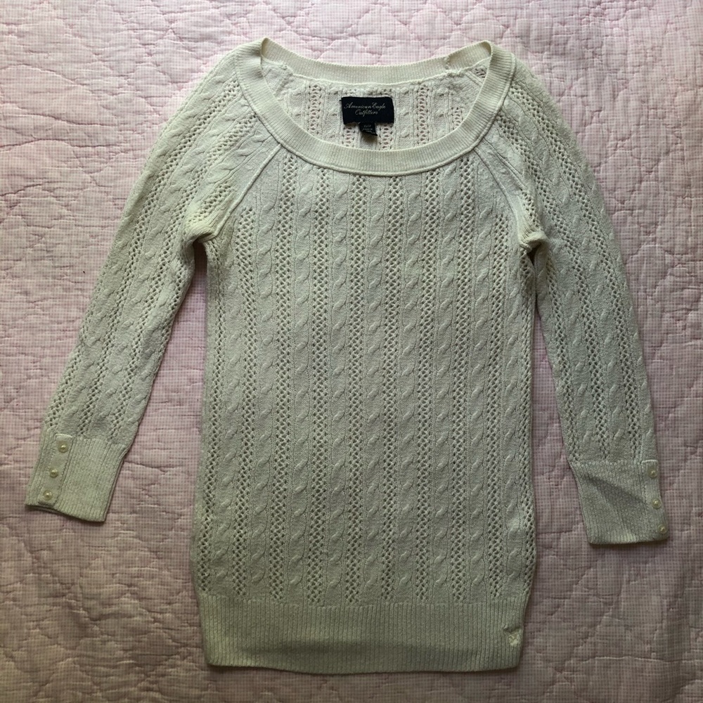 Ivory American Eagle Pointelle Knit Sweater